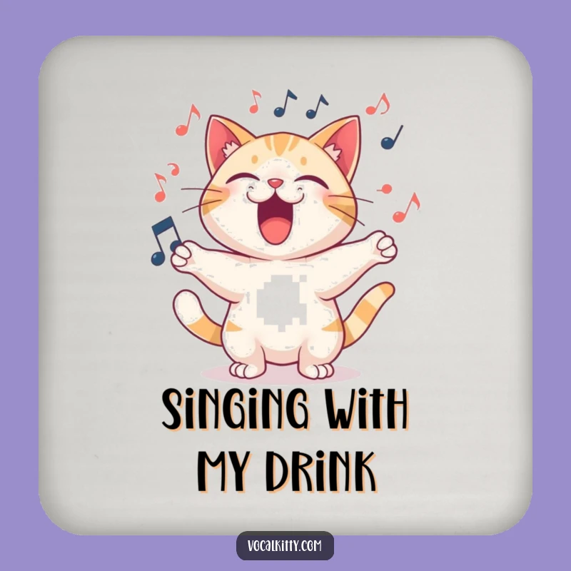 Funny Singing Cat Coaster Set: Musical Notes for Surfaces