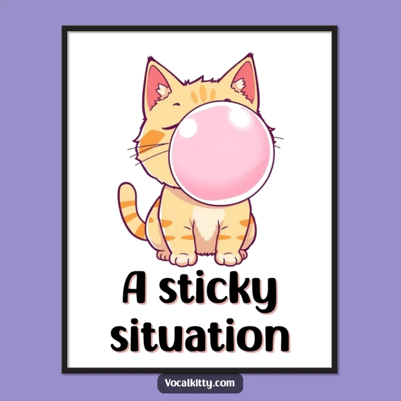 Funny Cat Bubble Gum Poster: Hilarious Wall Art for Cat Fans