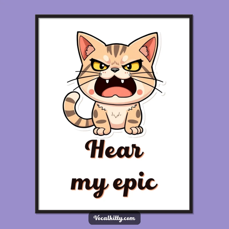 Funny Determined Cat Poster - Loud Sound Wall Art Gift