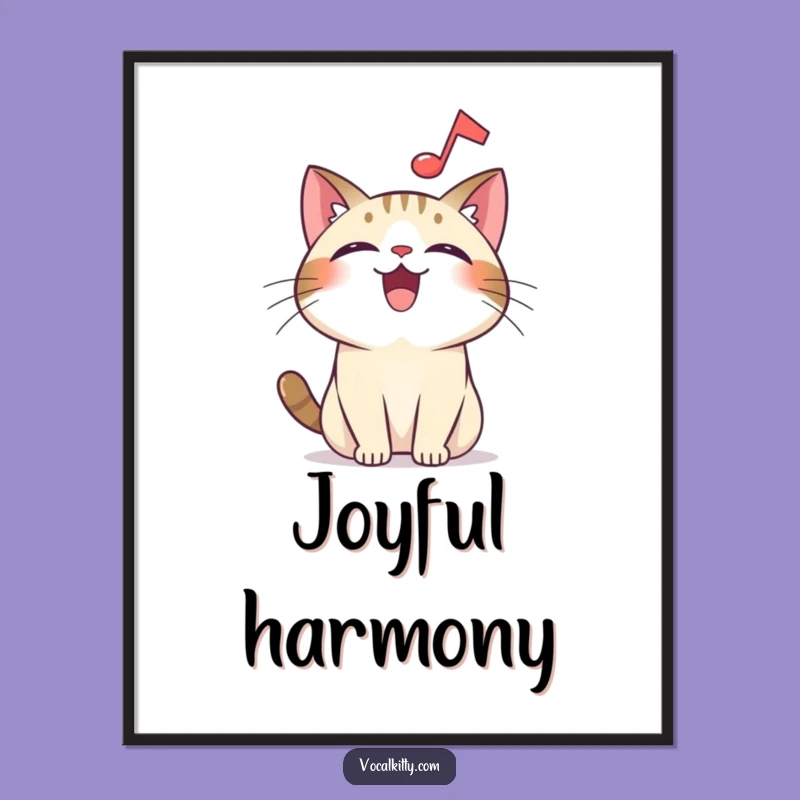 Funny Overjoyed Cat Music Poster - Harmonious Art for Music Lovers