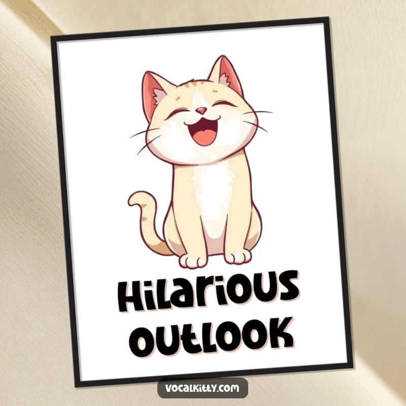 Funny poster featuring a cartoon cat character laughing so hard its head is thrown back, spreading infectious joy on your wall.