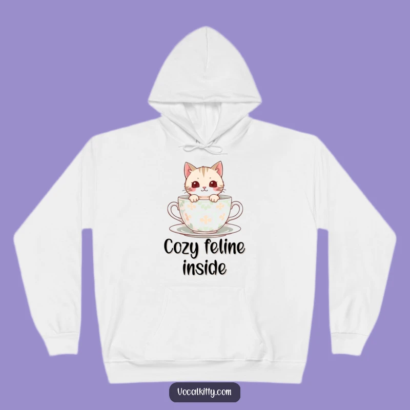 Funny Peek-A-Boo Cat Teacup Hoodie, Warm Comfort, Cozy Gift