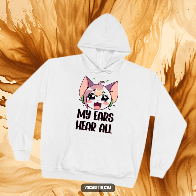 Funny hoodie featuring a character with oversized ears loudly emitting sound waves from its open mouth, embodying a powerful presence.