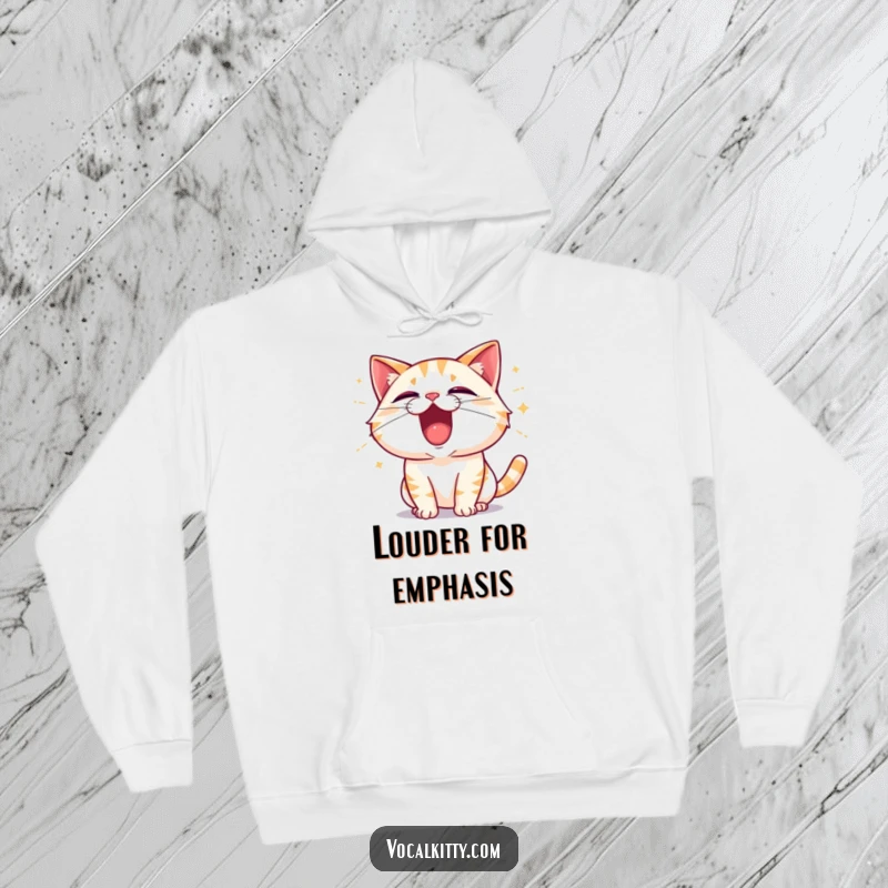 Funny Cat Shouting with Excitement, Sound Waves Emanating Hoodie - Cozy & Loud