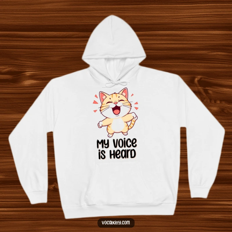 Funny hoodie featuring a cat playfully shouting with exaggerated expressions and dynamic motion, perfect for expressing playful energy. Warm and humorous wear.