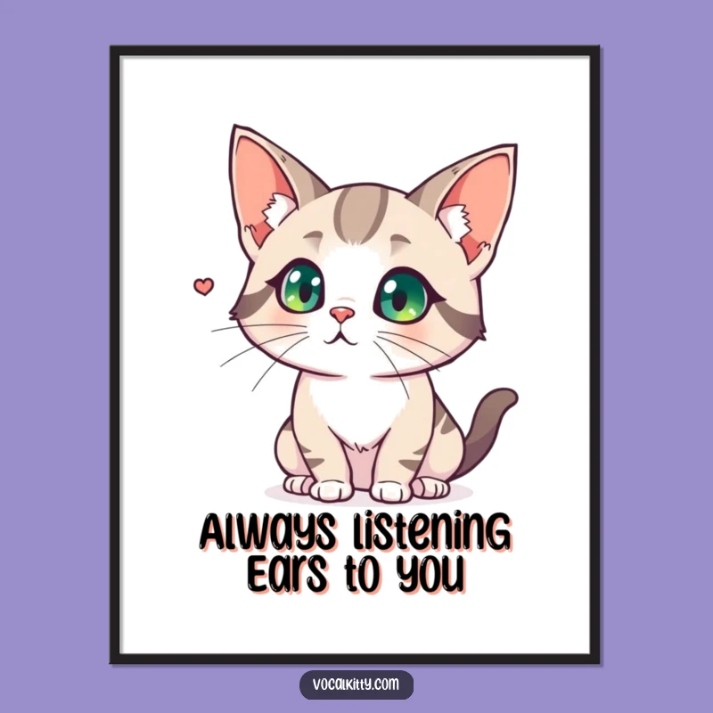 Big Ear Cat Wall Art Free Printable: Focused Feline Downloadable Decor Gift