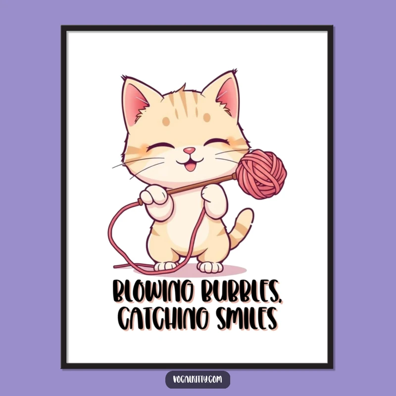 Free Printable Wall Art: Playful Bubble Cat Funny Downloadable Art Gift