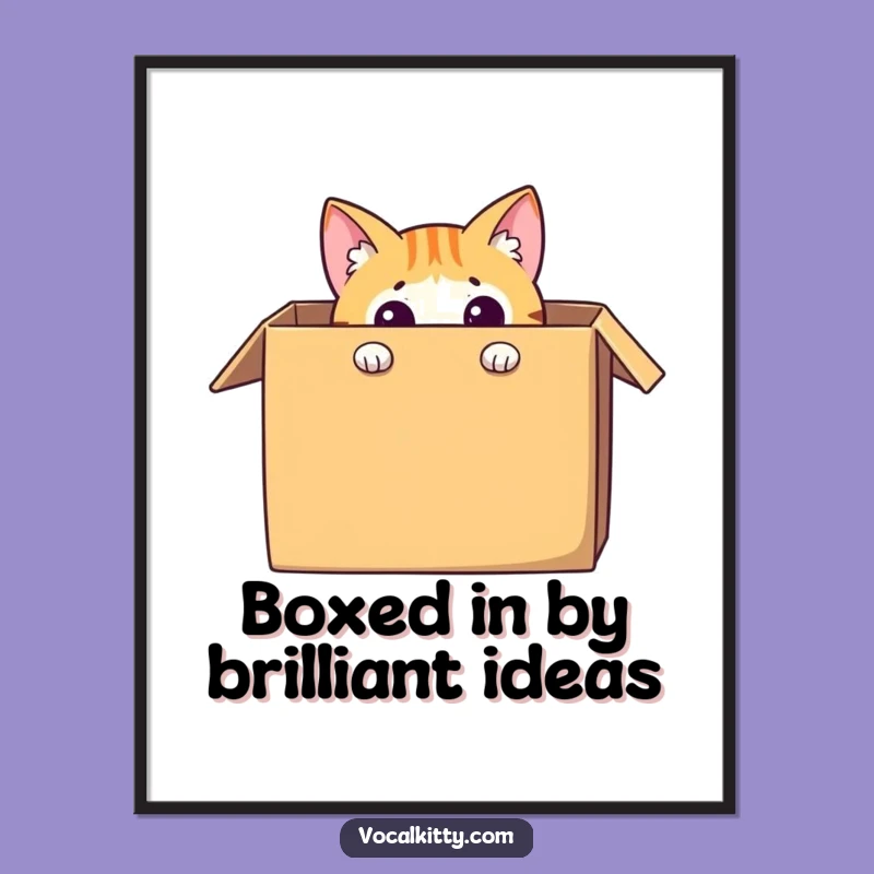 Free Printable Wall Art: Curious Cat in Box, Whimsical Downloadable Decor