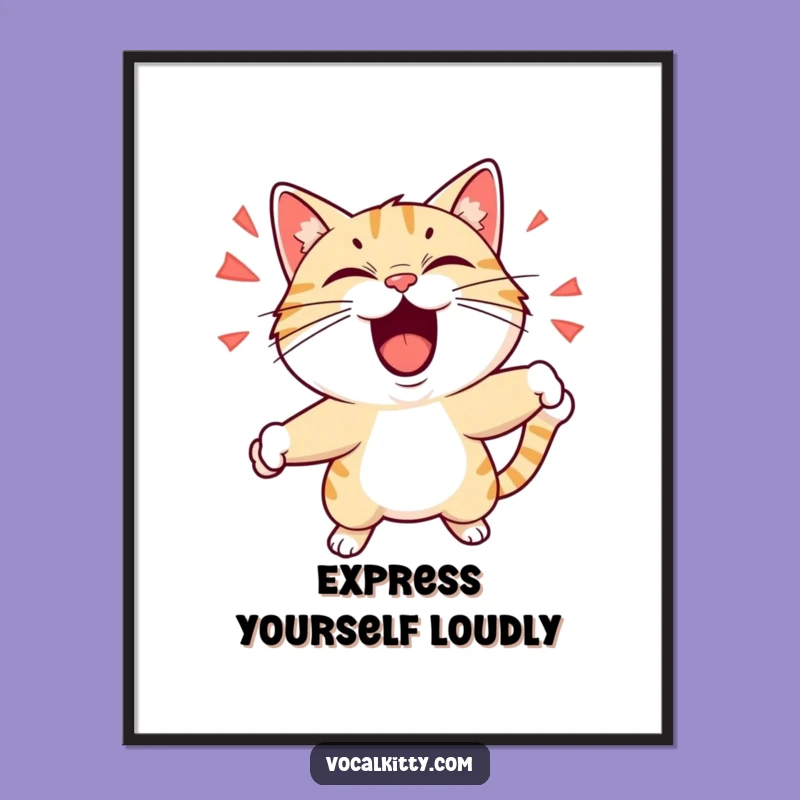 Free Printable Wall Art: Shouting Cat's Dynamic Pose - Funny Downloadable Decor