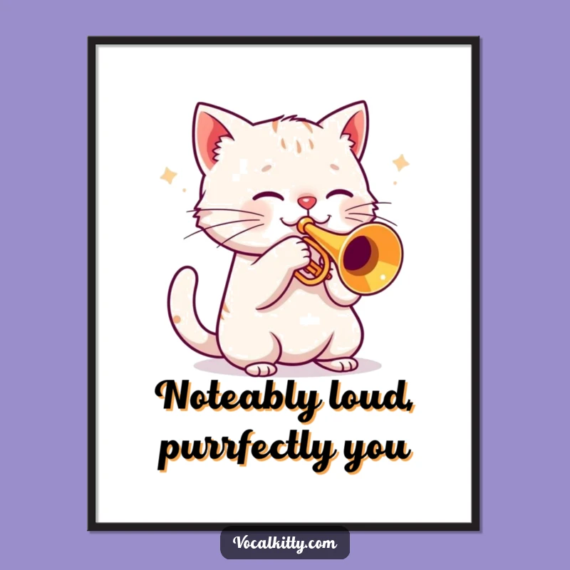 Free Printable Funny Cat Trumpet Wall Art - Loud Music Downloadable Decor