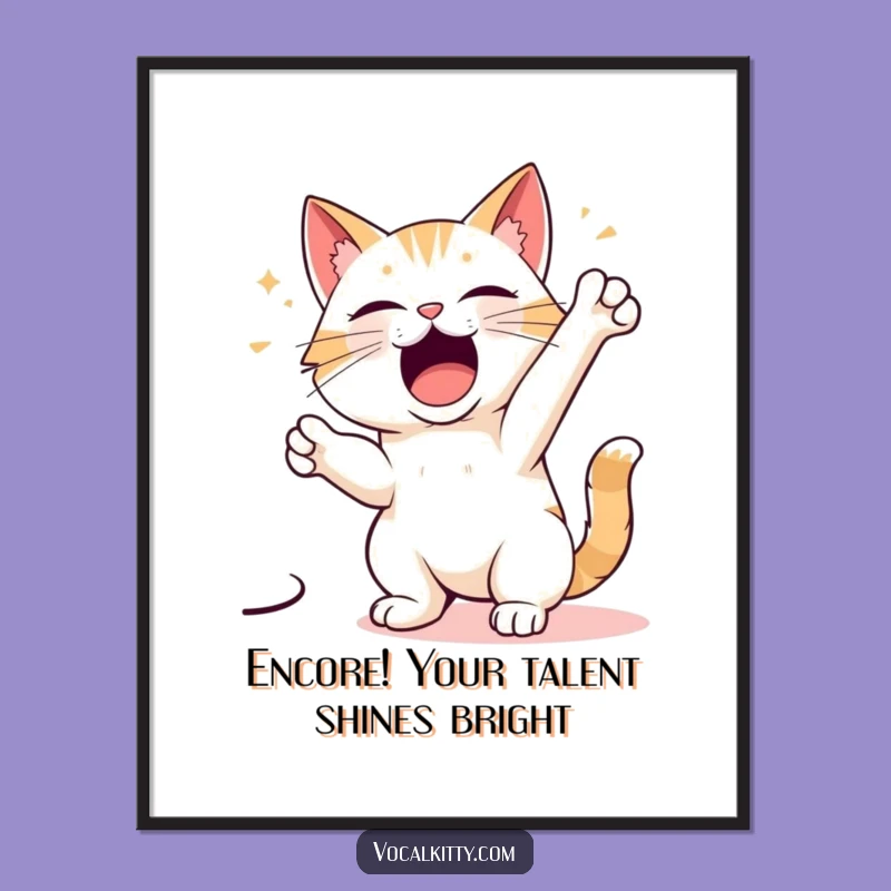 Free Printable Funny Cat Wall Art: Dramatic Singer Feline Digital Download Decor