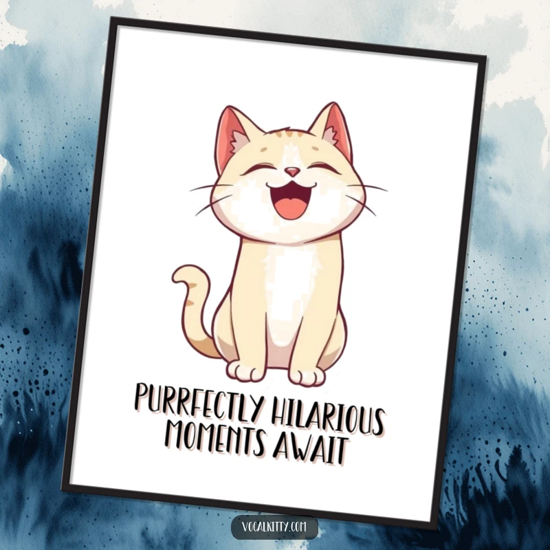 Funny Free Printable Wall Art: A cat character with head thrown back in uncontrollable laughter, humorous downloadable decor.