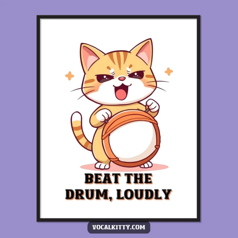 Free Printable Wall Art: Drumming Cat, Funny Downloadable Art for Energetic Spaces