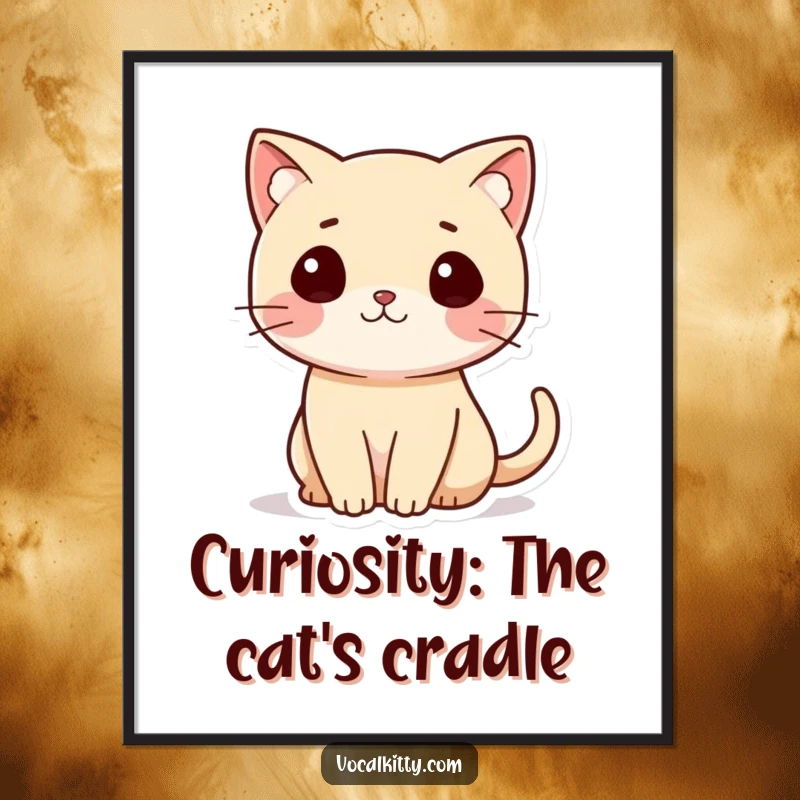 Funny Free Printable Wall Art: A cute cat with its tail curled like a question mark, adding a humorous touch.