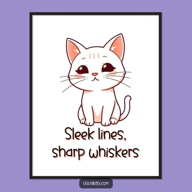 Funny Free Printable Wall Art: Dynamic Whiskers Cat Profile, Downloadable Minimalist Decor