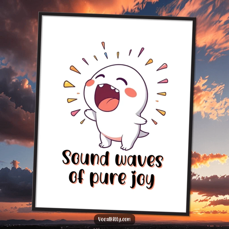 Funny Free Printable Wall Art of a character spewing a vibrant rainbow of noise from its wide-open mouth, full of expression.