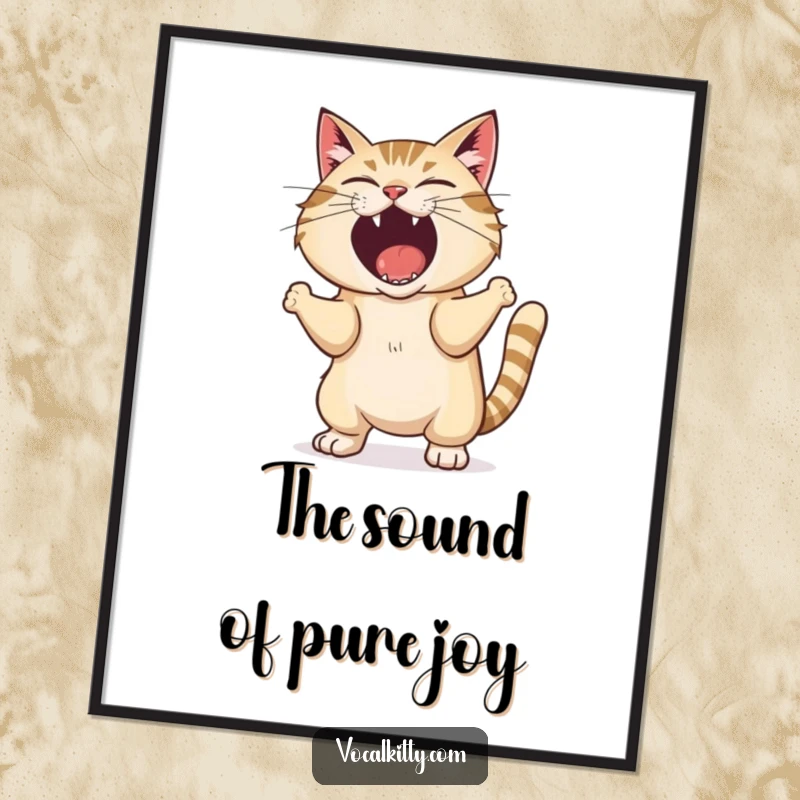 Funny Free Printable Wall Art: A cat in mid-shout, body visibly shaking with intense emotion, a humorous and dynamic piece of decor.