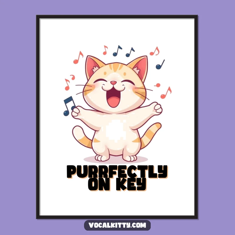 Funny Free Printable Wall Art: Singing Cat, Musical Notes, Whimsical Decor
