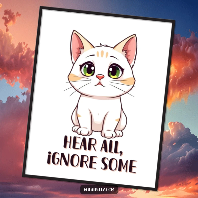 Funny Free Printable Wall Art: A cat with comically enormous ear canals looking comically startled by sudden, loud noises.