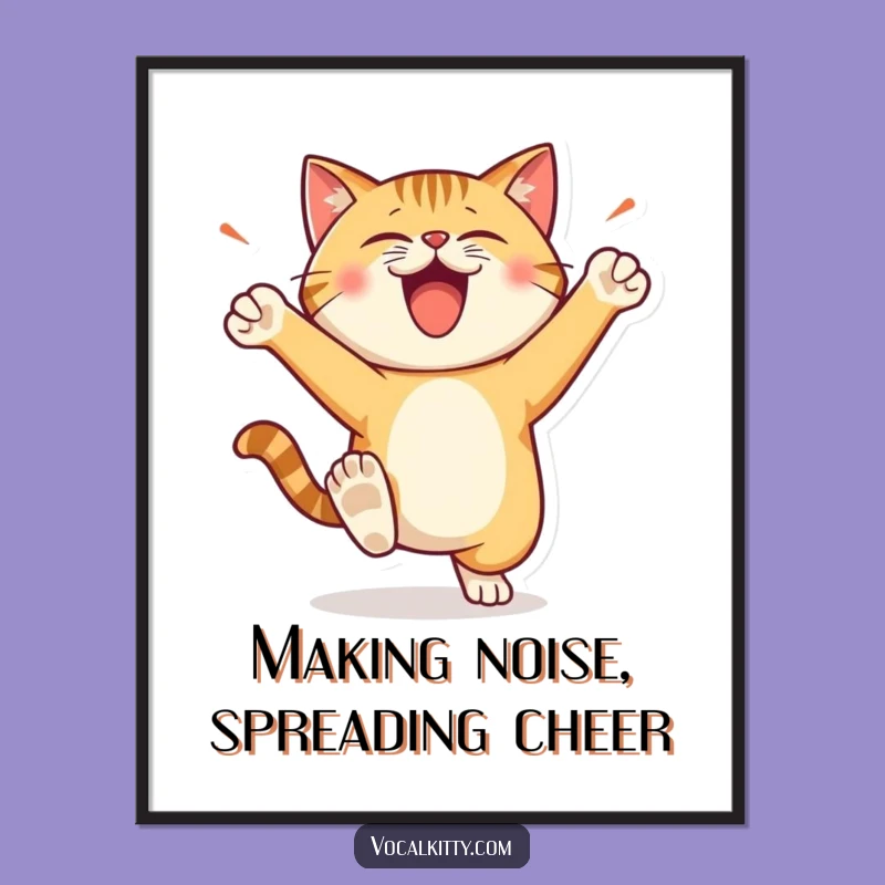 Free Printable Wall Art: Energetic Happy Cat Stomping Feet Humorous Art