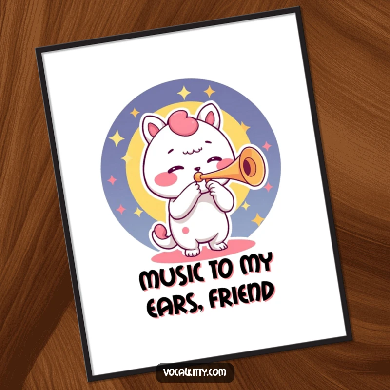 Funny Free Printable Wall Art: Character uses its voice box as a trumpet, producing a vibrant burst of sound.