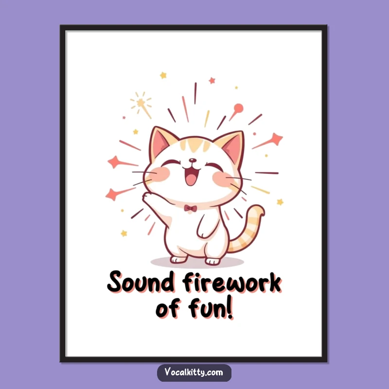 Free Printable Wall Art: Festive Fireworks Cat, Joyful Explosion Decorative Download