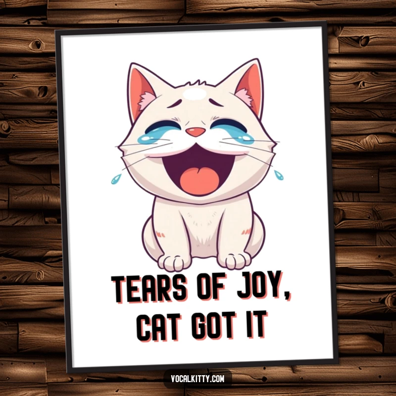 Funny Free Printable Wall Art: A cat roaring with laughter, tears streaming, bringing a hilarious and joyful vibe to your walls.