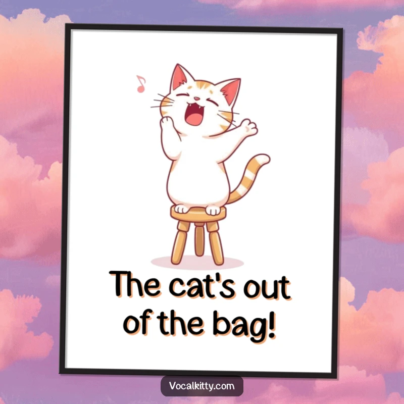 Funny Free Printable Wall Art: A cat standing proudly on a stool, belting out a tune with passionate, closed-eyed exertion and musical flair.