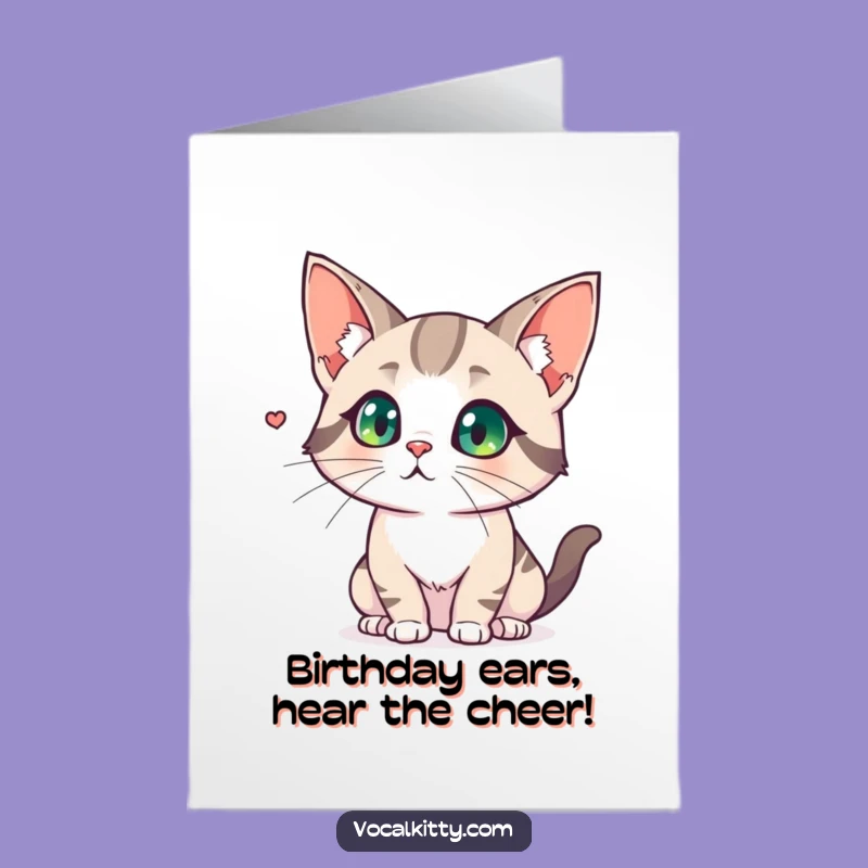 Big Ear Cat Birthday Card Free Printable: Focused Fun Downloadable Gift