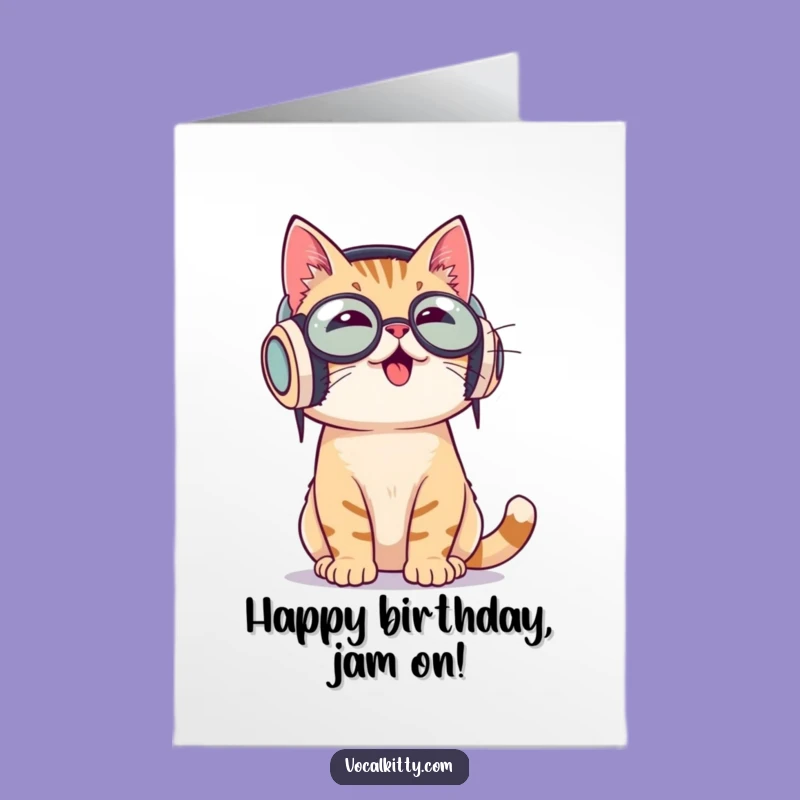 DJ Cat Birthday Card Free Printable: Groovy Tunes Downloadable Gift