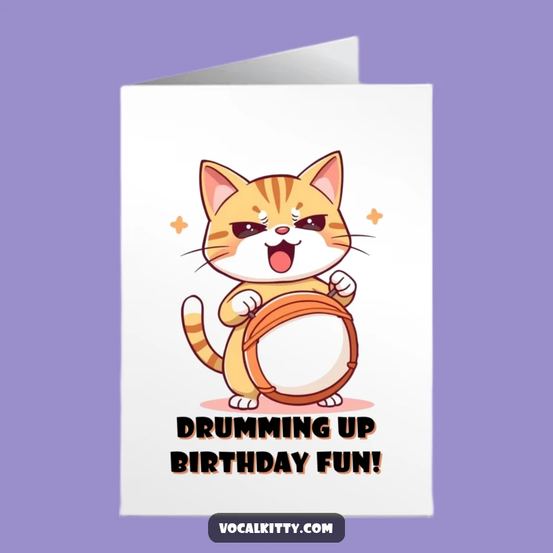 Free Printable Birthday Card: Drumming Cat, Funny Downloadable Gift Greeting