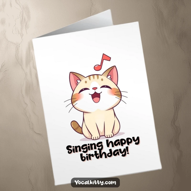 Funny Free Printable Birthday Card: An overjoyed cat with a musical note floating above its head, radiating pure birthday happiness.