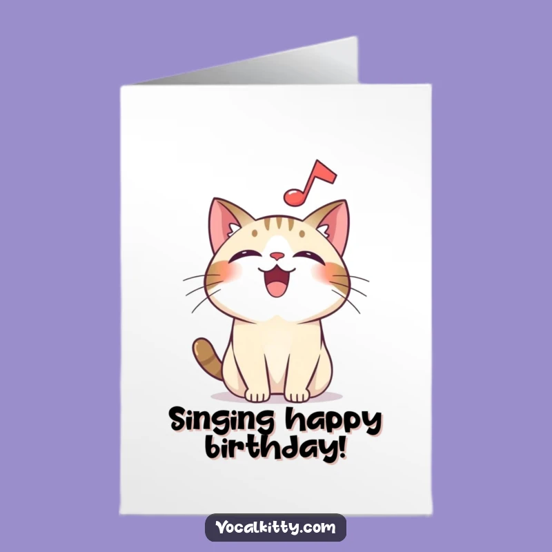 Free Printable Birthday Card: Joyful Cat with Musical Note for a Melodious Celebration