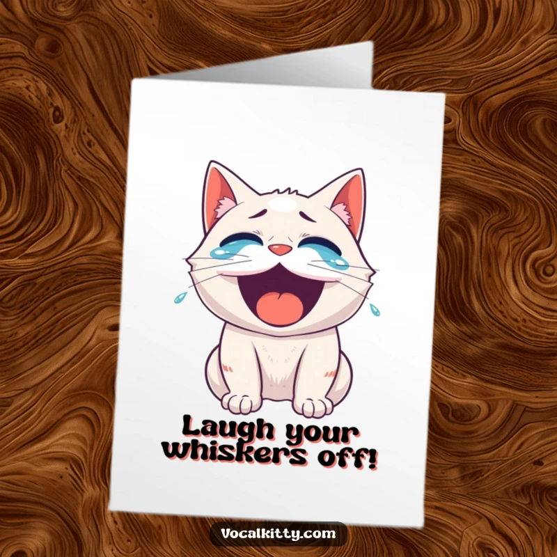 Funny Free Printable Birthday Card: A cat roaring with laughter, tears streaming, expressing pure, unadulterated birthday joy.