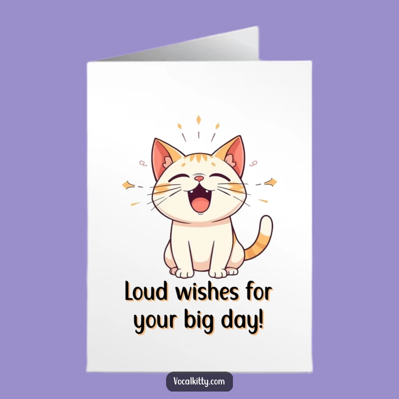 Free Printable Birthday Card: Loud Cat with Sound Waves - Funny Downloadable Gift
