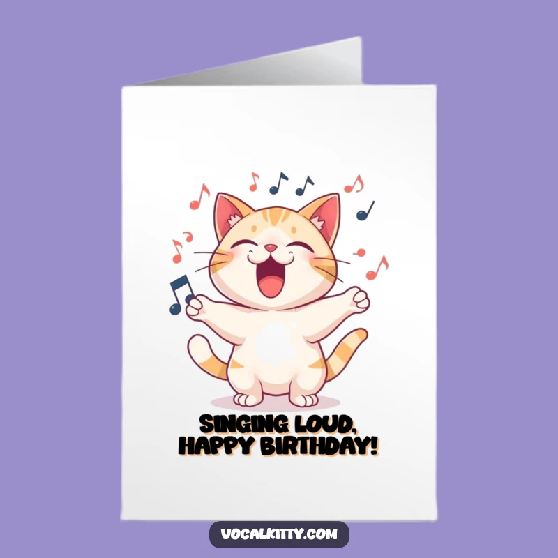 Free Printable Birthday Card: Singing Cat, Joyful Tune, Funny Downloadable Gift