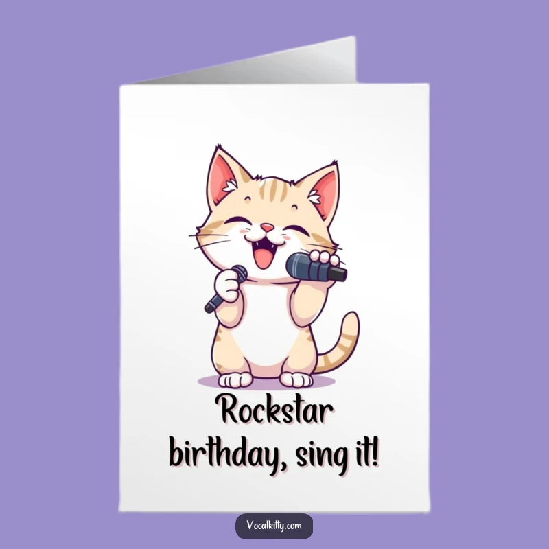 Free Printable Birthday Card: Small Cat Rockstar - Funny Downloadable Gift for a Star