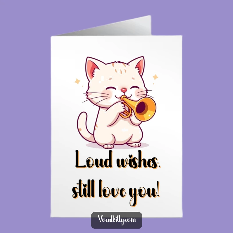 Free Printable Funny Cat Trumpet Birthday Card - Loud Music Downloadable Greeting