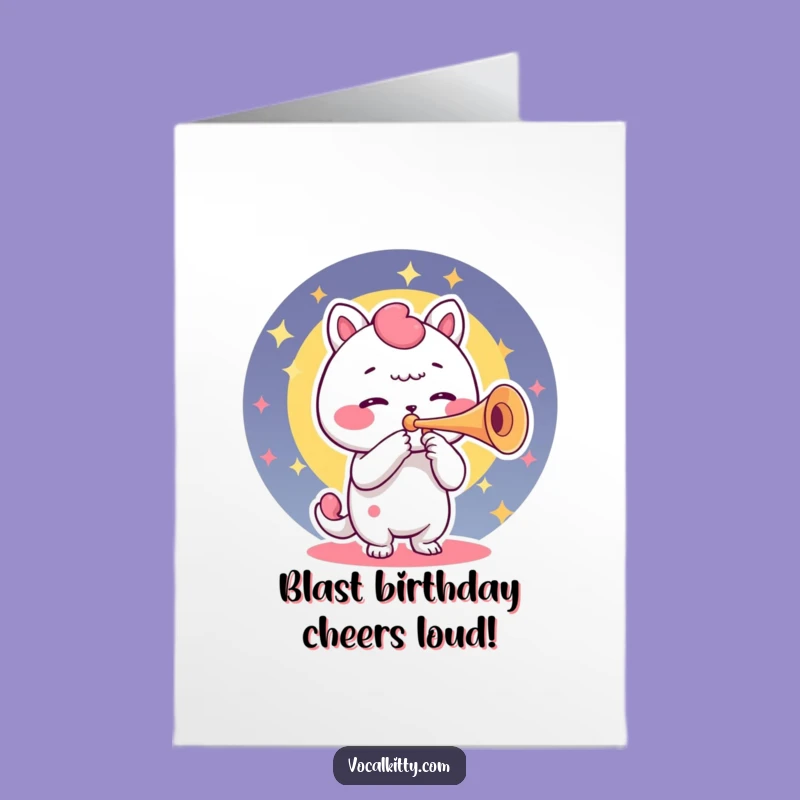 Funny Free Printable Birthday Card: Trumpet Voice Box Character Gift