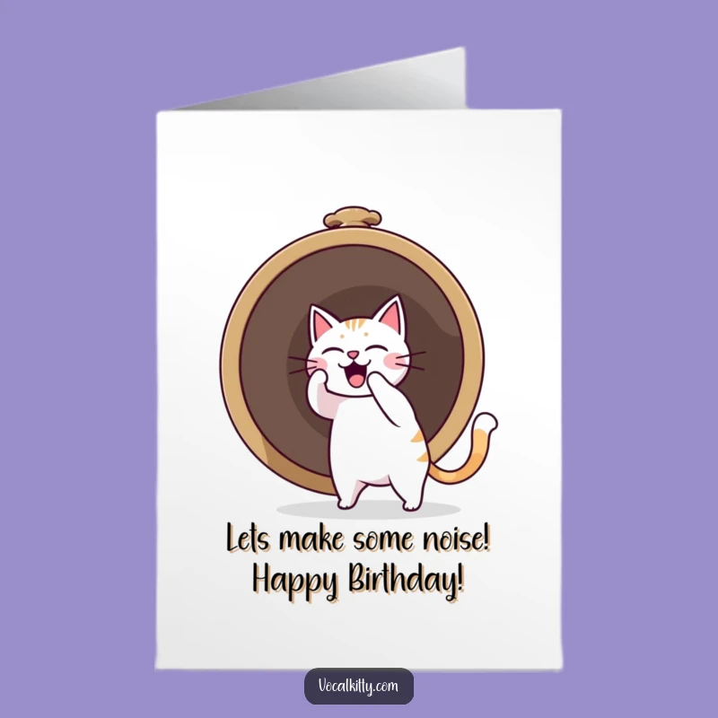 Funny Free Printable Birthday Card: Cat Ringing Bell Sound Boom - Downloadable Gift
