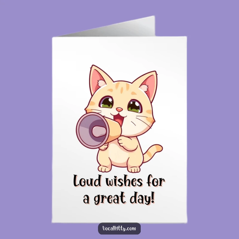 Free Printable Birthday Card: Tiny Excited Cat Megaphone Maker for Funny DIY Gifts