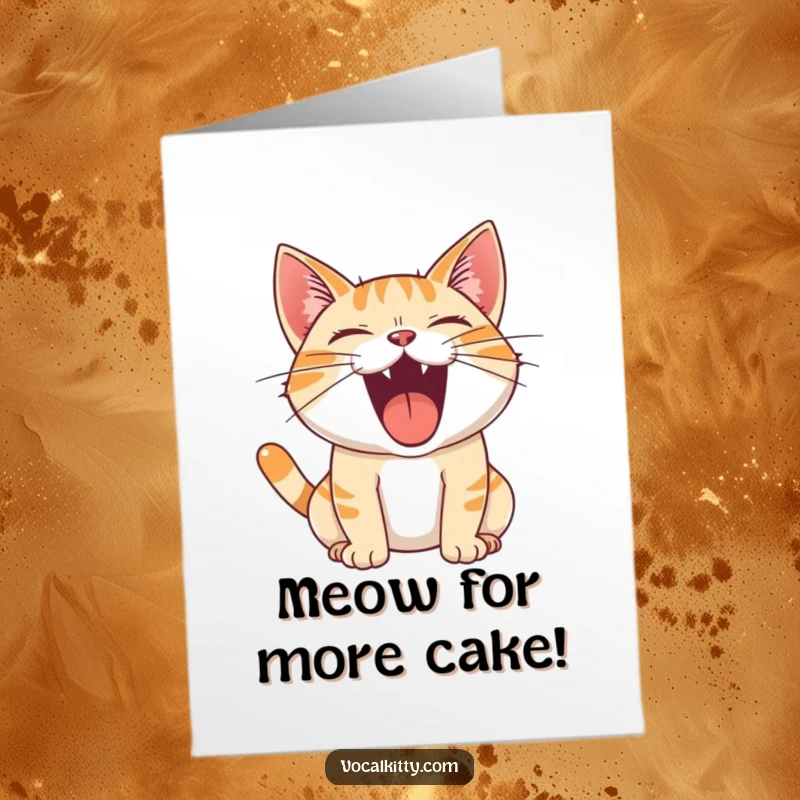 Funny Free Printable Birthday Card: a cat with its mouth wide open in a mighty, joyful roar, full of celebratory spirit.