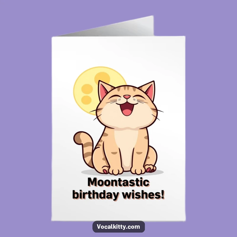 Free Printable Howling Cat Birthday Card - Funny Downloadable Gift for Moon Lovers