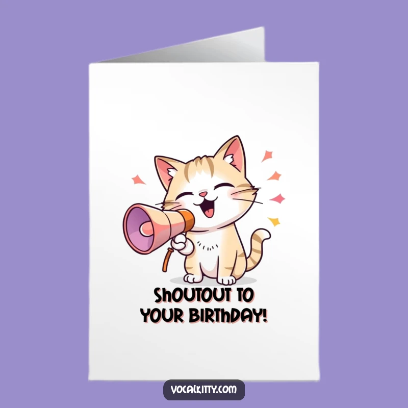 Free Printable Birthday Card: Cat Megaphone Shout, Party Loud!