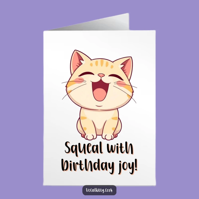 Free Printable Funny Cat Birthday Card: Joyful Squealing Feline Digital Download Gift