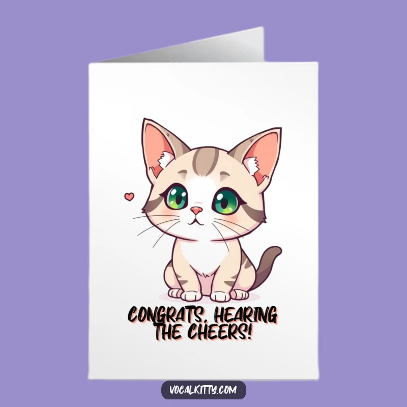 Big Ear Cat Congrats Card Free Printable: Attentive Celebration Downloadable Gift