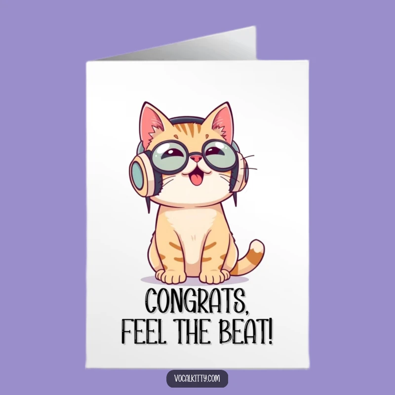 DJ Cat Congrats Card Free Printable: Music Celebration Downloadable Gift
