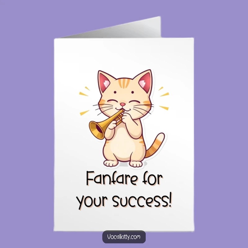 Free Printable Cat Congrats Card: Trumpet Fanfare Downloadable Achievement Gift