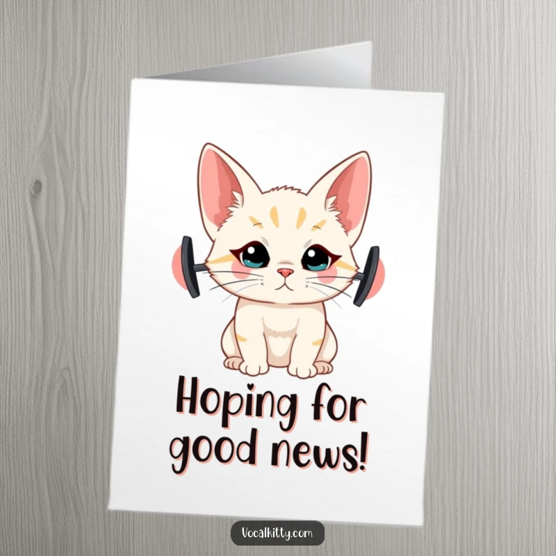 Funny Free Printable Congrats Card: Cat with exaggeratedly large ears, intently listening for good news, great for any celebration.