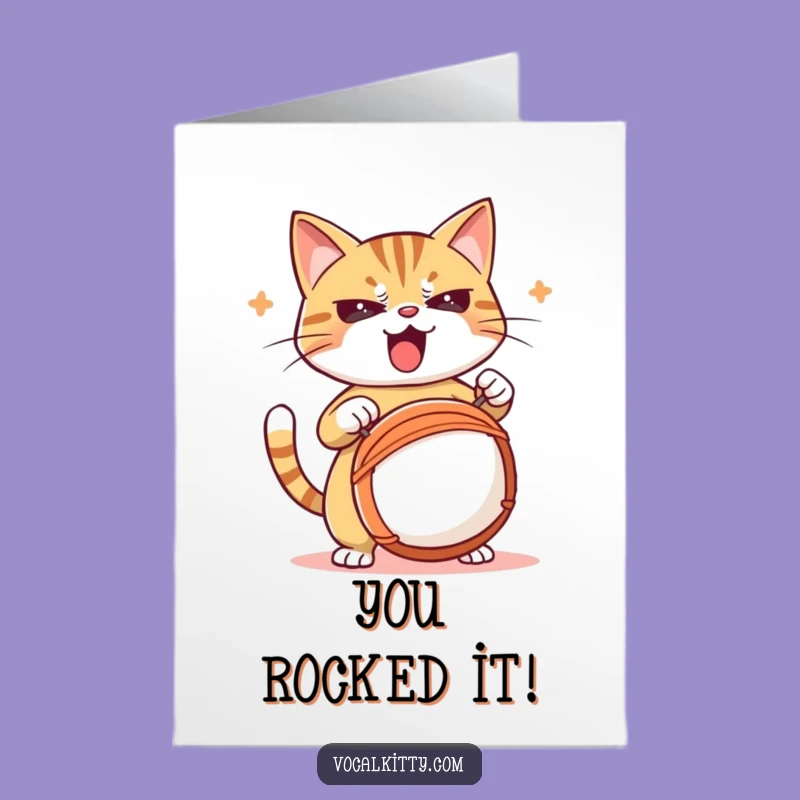 Free Printable Congrats Card: Drumming Cat, Funny Downloadable Gift for Success